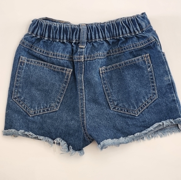 Distressed Baby Girls Toddlers Denim‎ Shorts with Patched Sequins Fushia & Blue - Picture 3 of 4